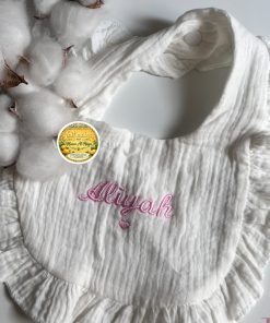 Bavoir gaze coton Blanc broderie prénom