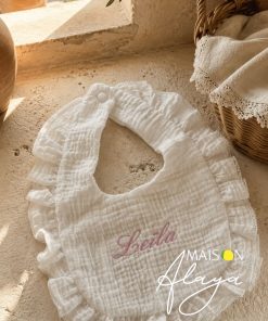 Bavoir broderie prénom gaze coton