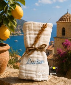 Lange doudou prénom broderie gaze coton